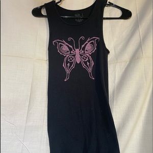 Black “wife beater” tank with pink “Evil Eye Butterfly” by Dark Art Esoterica